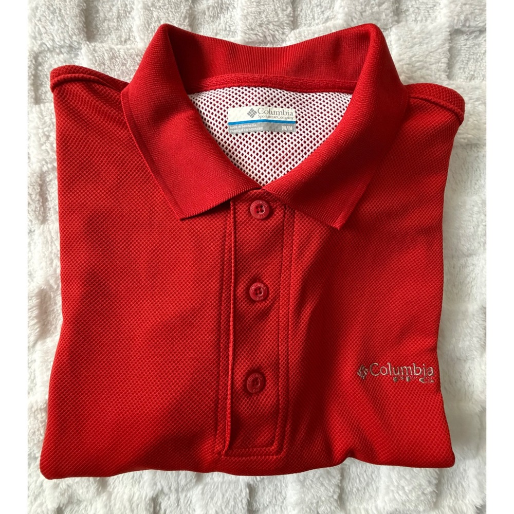 Columbia PFG Mens Red Omni-Shade Short Sleeve Polo Shirt Sz M -FM6016 -EUC